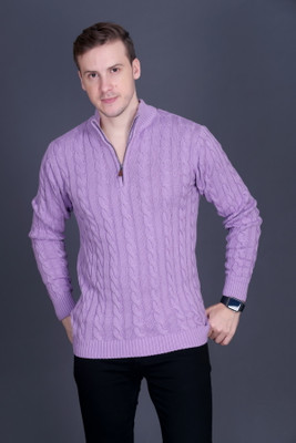DZANT Solid Turtle Neck Casual Men Purple Sweater