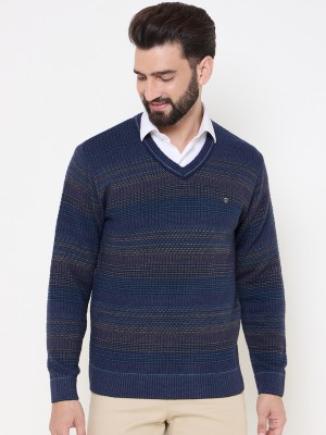 DUKE Self Design V Neck Casual Men Blue Sweater