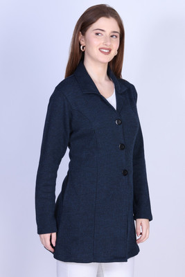 DAILYDUDE Solid Collared Neck Casual Women Dark Blue Sweater