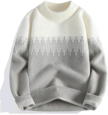 FitIn OutFit Self Design Round Neck Casual Men Brown Sweater