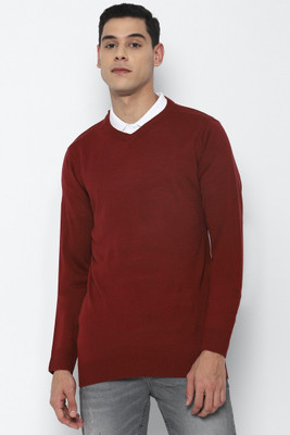 FOREVER 21 Solid V Neck Casual Men Maroon Sweater