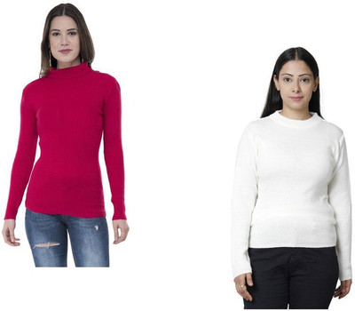 Indeweaves Solid High Neck Casual Women Multicolor Sweater