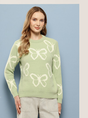 Roadster Solid Round Neck Casual Women Green Sweater