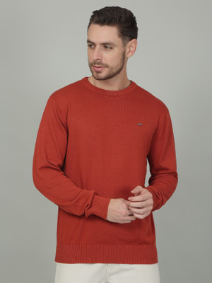 CANTABIL Solid Round Neck Casual Men Orange Sweater