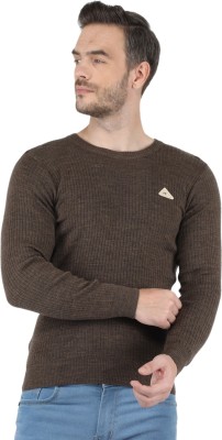 MONTE CARLO Solid Round Neck Casual Men Brown Sweater