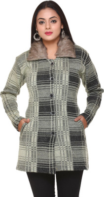 PIPASA WOMEN Checkered Collared Neck Casual Women Brown Sweater