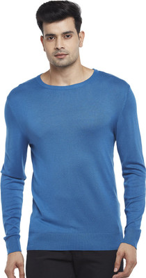 Byford by Pantaloons Solid Round Neck Casual Men Blue Sweater