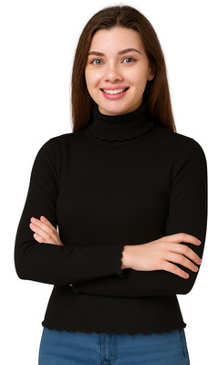 Mangeet Originals Solid High Neck Casual Women Black Sweater