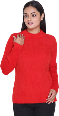 WOOL 4U Solid Round Neck Casual Women White Sweater