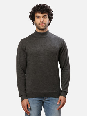 Raymond Solid Crew Neck Formal Men Grey Sweater