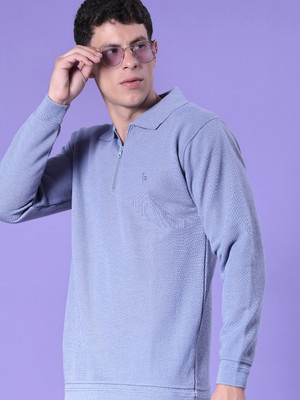 V-MART Solid Collared Neck Casual Men Grey Sweater