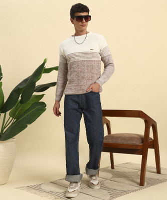 KILVESTED Striped Round Neck Casual Men Brown Sweater