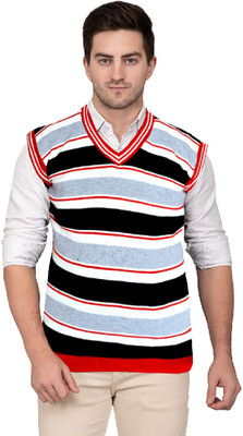 Shunit creation Striped V Neck Casual Men Red Sweater