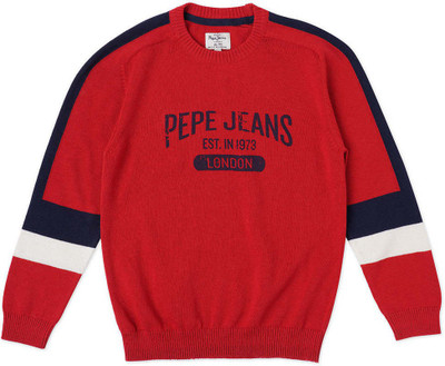 Pepe Jeans Printed Crew Neck Casual Boys Red Sweater