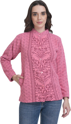 manra Printed Round Neck Casual Women Pink Sweater