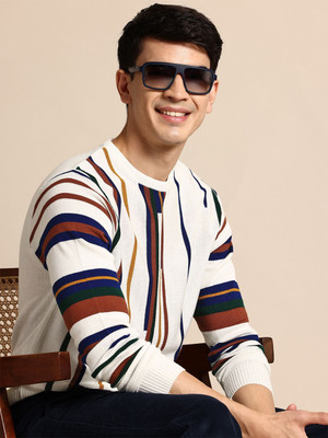 Mast & Harbour Striped Round Neck Casual Men Multicolor Sweater