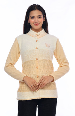dutchdream Self Design Collared Neck Lounge Wear Women Yellow, White Sweater