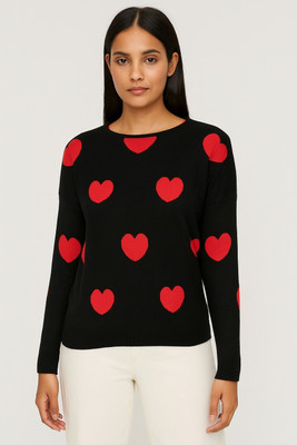 Flora fab by rashmi Solid Round Neck Casual Women Black, Red Sweater