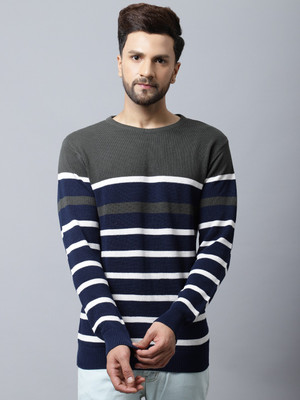 CANTABIL Striped V Neck Casual Men Green Sweater