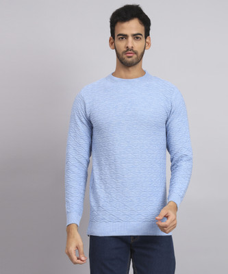 HEMLOCK Solid Round Neck Casual Men Blue Sweater