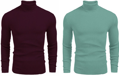 FASHLOOK Self Design High Neck Casual Men Multicolor Sweater