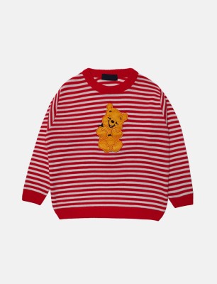 CHKOKKO Striped Round Neck Casual Baby Boys Red Sweater