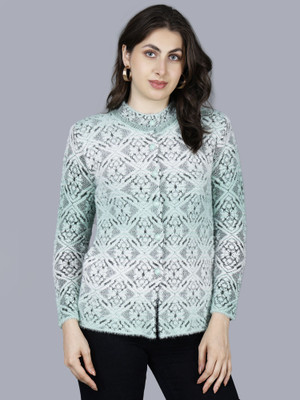 HITTIKA Self Design V Neck Casual Women Light Green Sweater