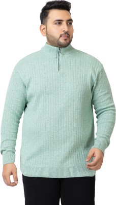 KVETOO Striped High Neck Casual Men Green Sweater