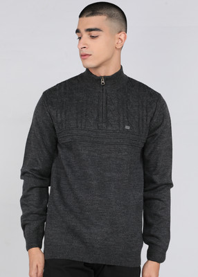 PETER ENGLAND Self Design Crew Neck Casual Men Grey Sweater