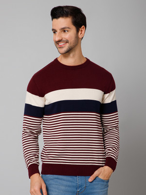 CANTABIL Woven Round Neck Casual Men Maroon Sweater