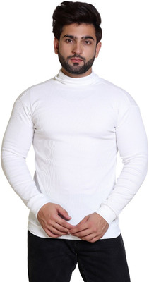 kugarments Solid High Neck Casual Men White Sweater