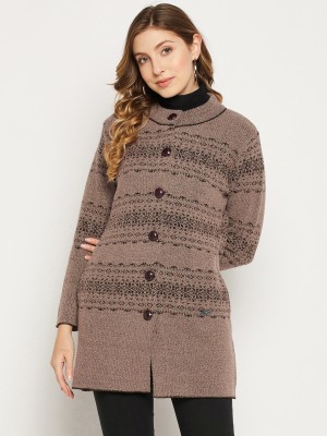 DUKE Printed Round Neck Casual Women Brown Sweater