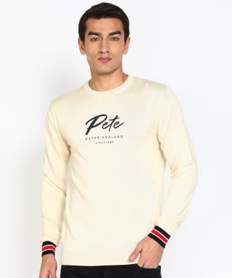 PETER ENGLAND Solid Round Neck Casual Men White Sweater