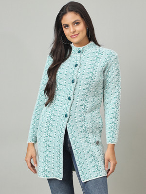 DUKE Woven Mandarin Neck Casual Women Green Sweater