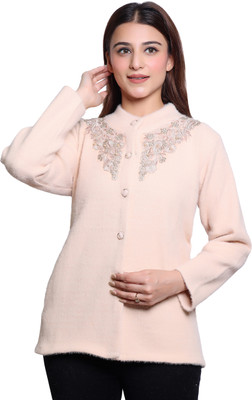 hrd7 Self Design Round Neck Casual Women Orange Sweater