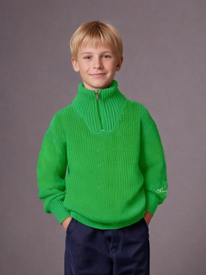 Cherry Crumble Self Design High Neck Casual Boys & Girls Green Sweater