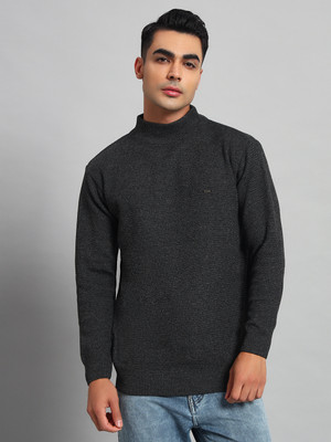 eWools Striped High Neck Casual Men Grey Sweater
