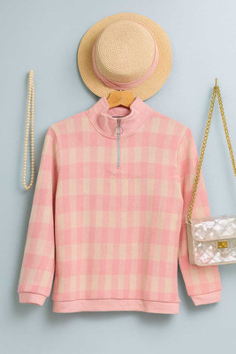 Austivo Printed High Neck Casual Women Pink Sweater
