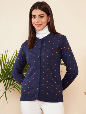 Modeve Polka Print Round Neck Casual Women Dark Blue, Orange Sweater