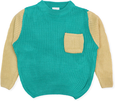 CHKOKKO Woven, Self Design Mandarin Neck Casual Baby Boys Blue Sweater