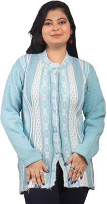 GTwo Printed Round Neck Casual Women Light Blue Sweater