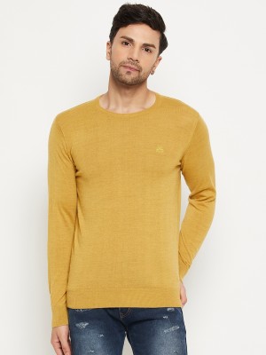 98 Degree North Solid Round Neck Casual Men Yellow Sweater