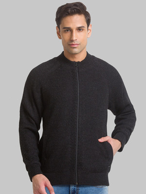 Raymond Self Design Round Neck Casual Men Dark Green Sweater