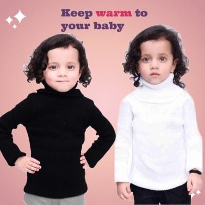 KS Collections Solid High Neck Casual Baby Boys & Baby Girls Black, White Sweater