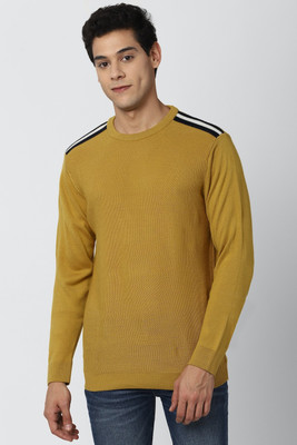 PETER ENGLAND Solid Round Neck Casual Men Yellow Sweater