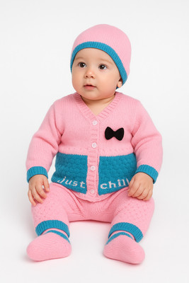 Bamboo Babe Self Design Round Neck Casual Baby Boys & Baby Girls Dark Blue Sweater