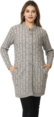 TWENTY ME Embroidered Mandarin Neck Casual Women Grey Sweater