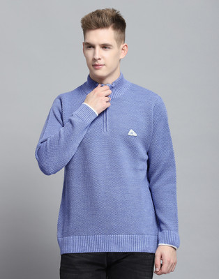 MONTE CARLO Woven Turtle Neck Casual Men Blue Sweater