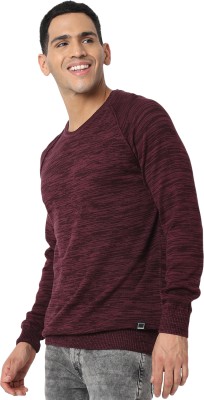 Spykar Woven Round Neck Casual Men Red Sweater