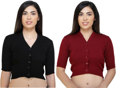 LITHISA Solid V Neck Casual Women Black, Maroon Sweater